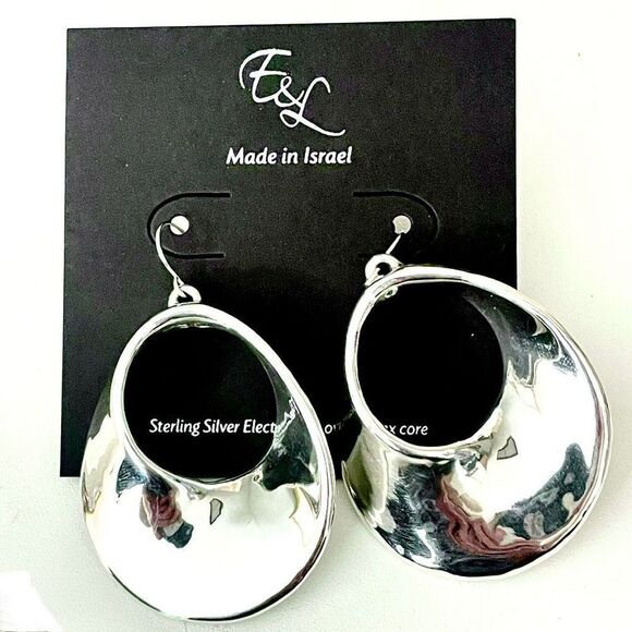 NWT Gorgeous E&L Made in Israel sterling silver electroform Dangle Hoop earrings - Picture 11 of 13